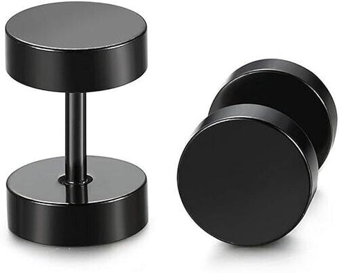 2 Pairs Of 316L Surgical Steel Punk Black & Silver Men Women Barbell Earrings